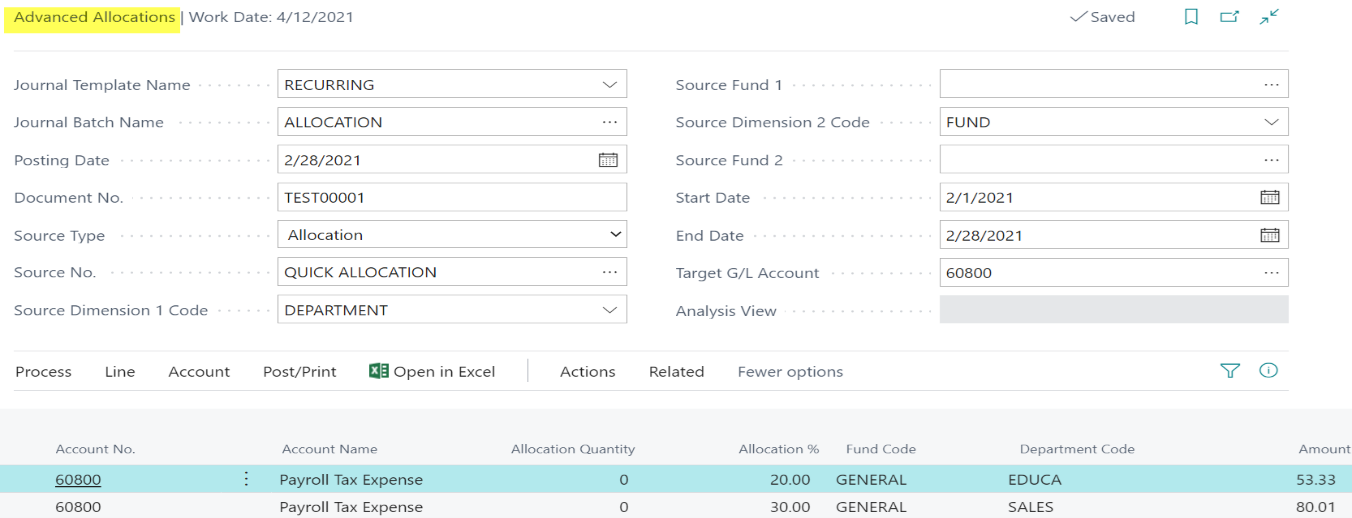 Advanced Allocations Setup